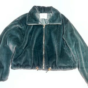 Emerald fur cropped jacket